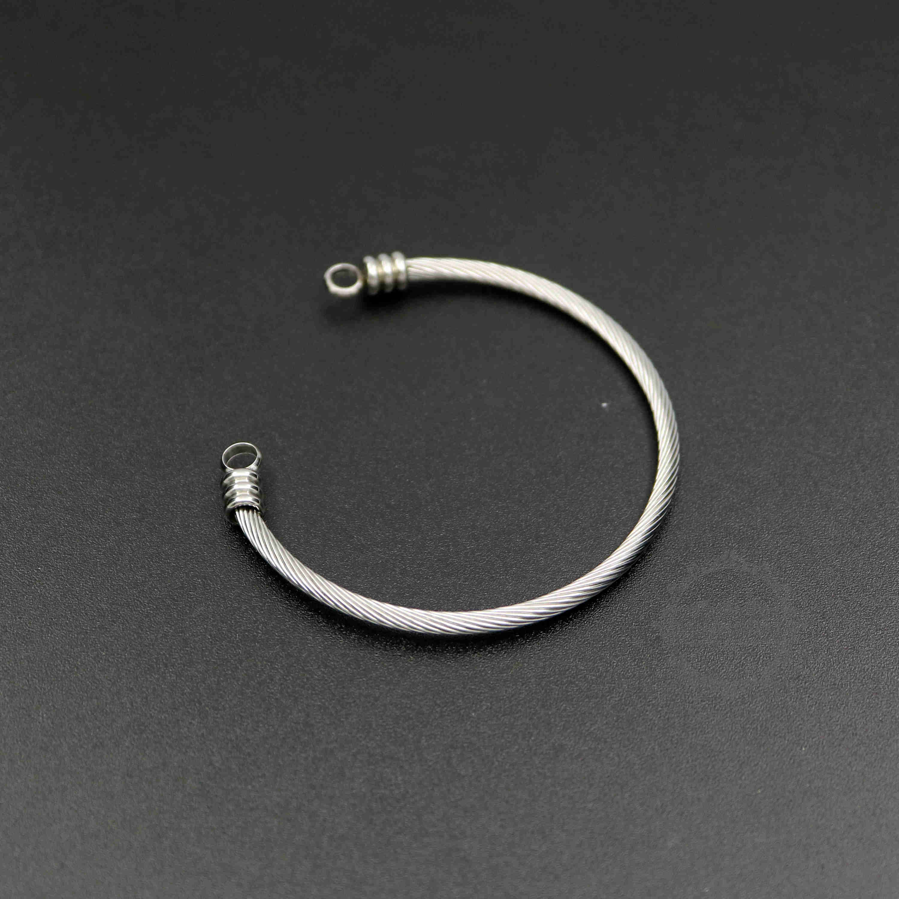 1Pcs 60MM Diameter 3MM Thick Twisted Stainless Steel Open Adjustable DIY Bangle Bracelet Cuff with 2 Loops Supplies 1900190 - Click Image to Close